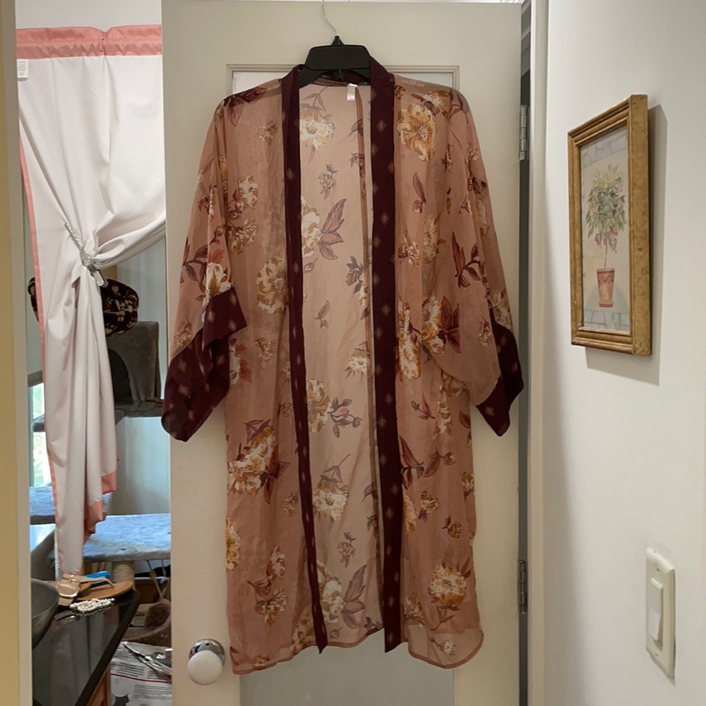 Pink Boho Hippie Floral Kimono S/XS